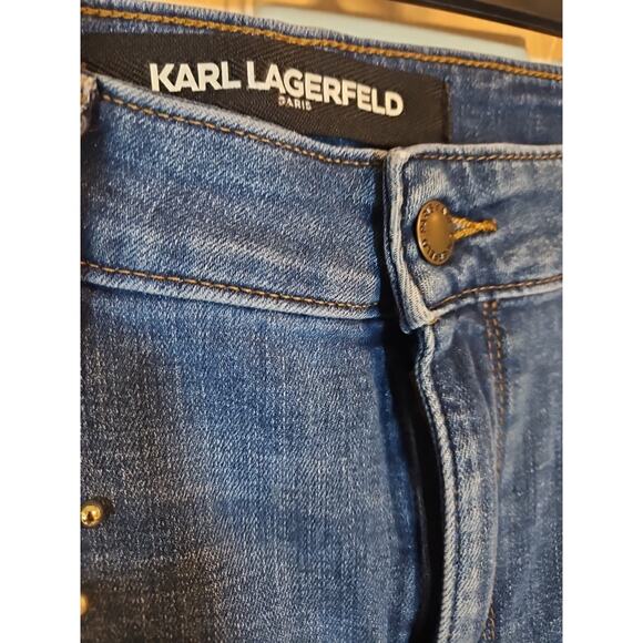 Karl Lagerfeld ParisFaux Pearl Embellished Cropped Jeans Sz 14 - Picture 4 of 9